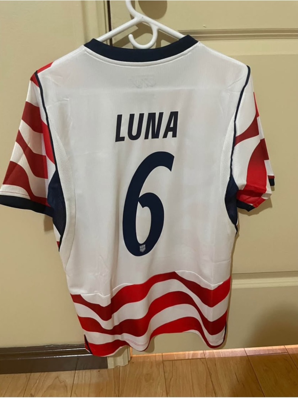 Luna #6 White Red Navy Soccer Jersey